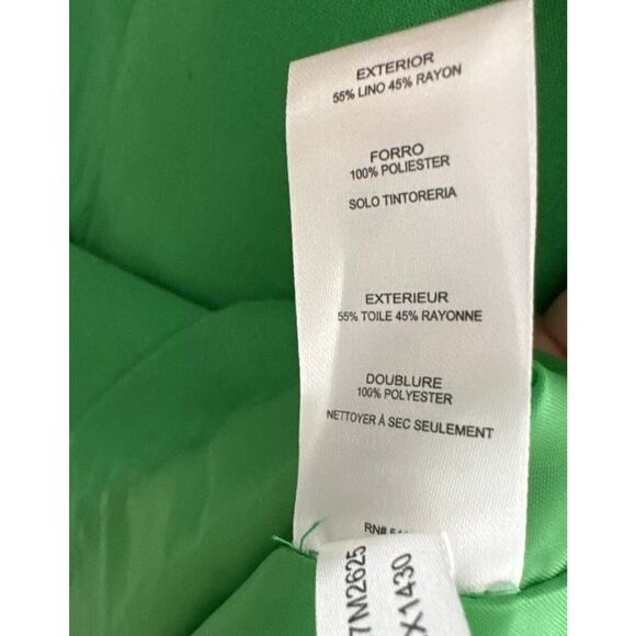 Linen Cocktail Formal Dress Midi Green Gold Embroidered Size 14 Zipper Back Rare - Picture 12 of 14